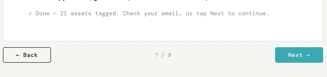 Tagging in progress, with tags appearing on your thumbnails and a progress bar