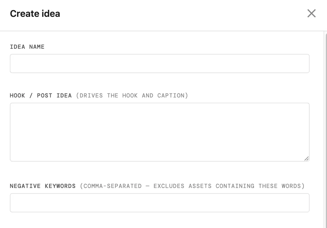 The idea form with a hook written and a few options set